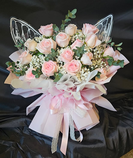 20 Pink Rose Butterfly Bouquet