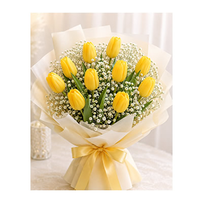 10 stalks yellow tulip bouquet $128